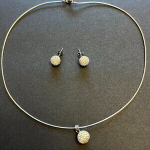 Sterling Silver Disco Ball E And Earrings And Necklace Set With 16" Cable Chain